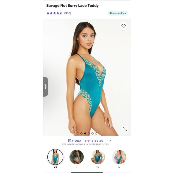 Savage Fenty Not Sorry Teddy Bodysuit Teal Lace Thong Strappy V NeckNWT Sz Small - Picture 7 of 7